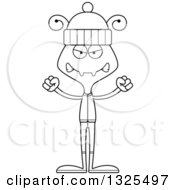 Lineart Clipart Of A Cartoon Black And White Mad Ant In Winter Clothes Royalty Free Outline Vector Illustration