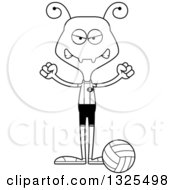 Lineart Clipart Of A Cartoon Black And White Mad Ant Volleyball Player Royalty Free Outline Vector Illustration