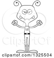 Lineart Clipart Of A Cartoon Black And White Mad Ant Super Hero Royalty Free Outline Vector Illustration