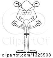 Lineart Clipart Of A Cartoon Black And White Mad Ant Robin Hood Royalty Free Outline Vector Illustration