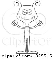 Lineart Clipart Of A Cartoon Black And White Mad Ant Wearing Pajamas Royalty Free Outline Vector Illustration