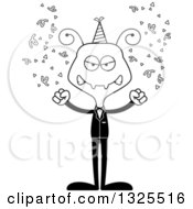 Lineart Clipart Of A Cartoon Black And White Mad New Year Party Ant Royalty Free Outline Vector Illustration