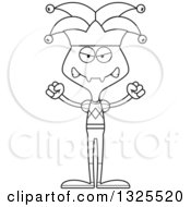 Lineart Clipart Of A Cartoon Black And White Mad Ant Jester Royalty Free Outline Vector Illustration