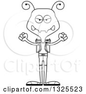 Lineart Clipart Of A Cartoon Black And White Mad Ant Hiker Royalty Free Outline Vector Illustration