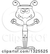 Lineart Clipart Of A Cartoon Black And White Mad Fitness Ant Royalty Free Outline Vector Illustration