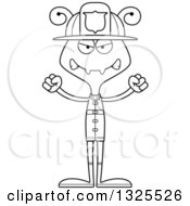 Lineart Clipart Of A Cartoon Black And White Mad Ant Firefighter Royalty Free Outline Vector Illustration