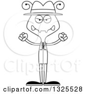Lineart Clipart Of A Cartoon Black And White Mad Ant Detective Royalty Free Outline Vector Illustration