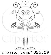 Lineart Clipart Of A Cartoon Black And White Mad St Valentines Day Cupid Ant Royalty Free Outline Vector Illustration
