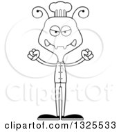Lineart Clipart Of A Cartoon Black And White Mad Ant Chef Royalty Free Outline Vector Illustration