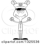 Lineart Clipart Of A Cartoon Black And White Mad Ant Boat Captain Royalty Free Outline Vector Illustration