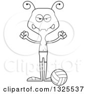 Lineart Clipart Of A Cartoon Black And White Mad Ant Beach Volleyball Player Royalty Free Outline Vector Illustration