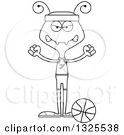 Lineart Clipart Of A Cartoon Black And White Mad Ant Basketball Player Royalty Free Outline Vector Illustration