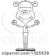 Lineart Clipart Of A Cartoon Black And White Mad Ant Baseball Player Royalty Free Outline Vector Illustration