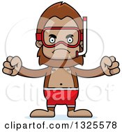 Clipart Of A Cartoon Mad Bigfoot In Snorkel Gear Royalty Free Vector Illustration