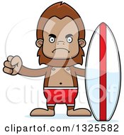 Clipart Of A Cartoon Mad Bigfoot Surfer Royalty Free Vector Illustration