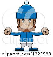 Clipart Of A Cartoon Mad Bigfoot In Winter Clothes Royalty Free Vector Illustration