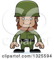Clipart Of A Cartoon Happy Bigfoot Soldier Royalty Free Vector Illustration