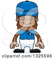 Clipart Of A Cartoon Happy Bigfoot Baseball Player Royalty Free Vector Illustration