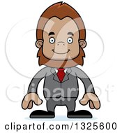 Clipart Of A Cartoon Happy Bigfoot Businessman Royalty Free Vector Illustration