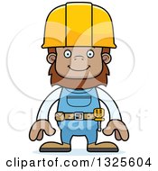 Clipart Of A Cartoon Happy Bigfoot Construction Worker Royalty Free Vector Illustration