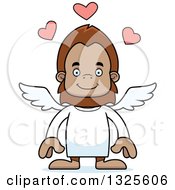 Clipart Of A Cartoon Happy Bigfoot Cupid Royalty Free Vector Illustration