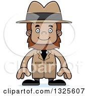 Clipart Of A Cartoon Happy Bigfoot Detective Royalty Free Vector Illustration