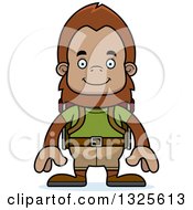 Clipart Of A Cartoon Happy Bigfoot Hiker Royalty Free Vector Illustration