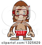 Poster, Art Print Of Cartoon Happy Bigfoot In Snorkel Gear