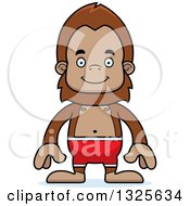 Clipart Of A Cartoon Happy Bigfoot Swimmer Royalty Free Vector Illustration by Cory Thoman