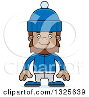Cartoon Happy Bigfoot In Winter Clothes