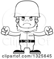 Lineart Clipart Of A Cartoon Blcak And White Mad Bigfoot Soldier Royalty Free Outline Vector Illustration