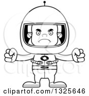Lineart Clipart Of A Cartoon Blcak And White Mad Bigfoot Astronaut Royalty Free Outline Vector Illustration