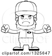 Lineart Clipart Of A Cartoon Blcak And White Mad Bigfoot Baseball Player Royalty Free Outline Vector Illustration
