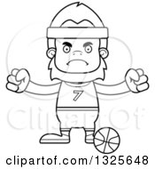 Lineart Clipart Of A Cartoon Blcak And White Mad Bigfoot Basketball Player Royalty Free Outline Vector Illustration