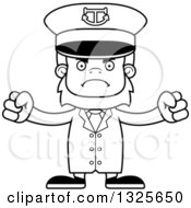 Lineart Clipart Of A Cartoon Blcak And White Mad Bigfoot Captain Royalty Free Outline Vector Illustration