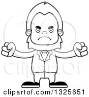 Lineart Clipart Of A Cartoon Blcak And White Mad Bigfoot Businessman Royalty Free Outline Vector Illustration