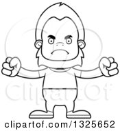Lineart Clipart Of A Cartoon Blcak And White Mad Casual Bigfoot Royalty Free Outline Vector Illustration