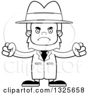 Lineart Clipart Of A Cartoon Blcak And White Mad Bigfoot Detective Royalty Free Outline Vector Illustration