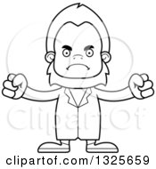 Lineart Clipart Of A Cartoon Blcak And White Mad Bigfoot Doctor Royalty Free Outline Vector Illustration