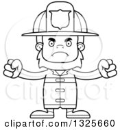 Poster, Art Print Of Cartoon Black And White Mad Bigfoot Firefighter