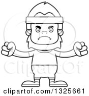 Lineart Clipart Of A Cartoon Blcak And White Mad Fitness Bigfoot Royalty Free Outline Vector Illustration
