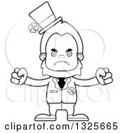 Lineart Clipart Of A Cartoon Blcak And White Mad St Patricks Day Bigfoot Royalty Free Outline Vector Illustration