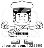 Lineart Clipart Of A Cartoon Blcak And White Mad Bigfoot Mailman Royalty Free Outline Vector Illustration