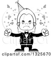 Lineart Clipart Of A Cartoon Blcak And White Mad Party Bigfoot Royalty Free Outline Vector Illustration