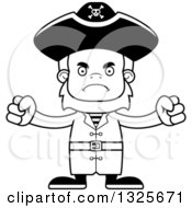 Lineart Clipart Of A Cartoon Blcak And White Mad Bigfoot Pirate Royalty Free Outline Vector Illustration