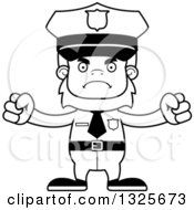 Lineart Clipart Of A Cartoon Blcak And White Mad Bigfoot Police Officer Royalty Free Outline Vector Illustration