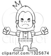 Lineart Clipart Of A Cartoon Blcak And White Mad Bigfoot Prince Royalty Free Outline Vector Illustration