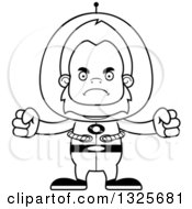 Lineart Clipart Of A Cartoon Blcak And White Mad Futuristic Space Bigfoot Royalty Free Outline Vector Illustration