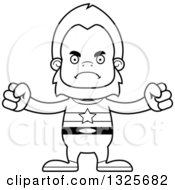 Lineart Clipart Of A Cartoon Blcak And White Mad Bigfoot Super Hero Royalty Free Outline Vector Illustration