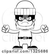 Lineart Clipart Of A Cartoon Blcak And White Mad Bigfoot Robber Royalty Free Outline Vector Illustration